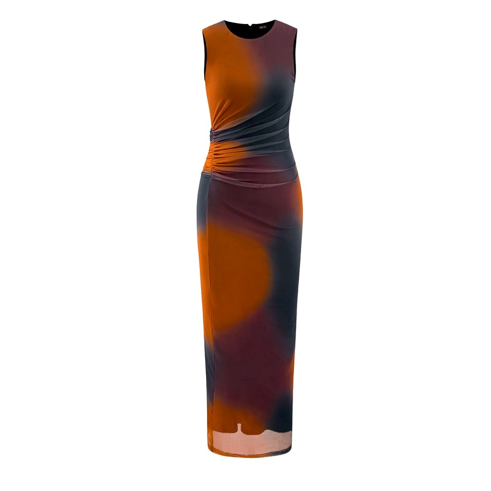Tie Dye Mesh Slit Sleeveless Maxi Dress